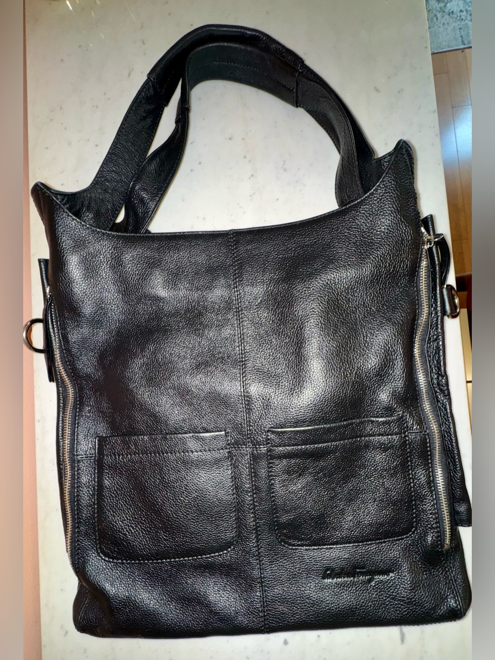 Salvatore Ferragamo Black Leather Shoulder Bag